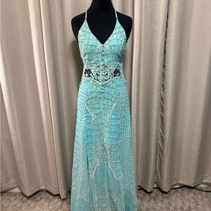 Chic Turquoise Halter Maxi Dress -Size S